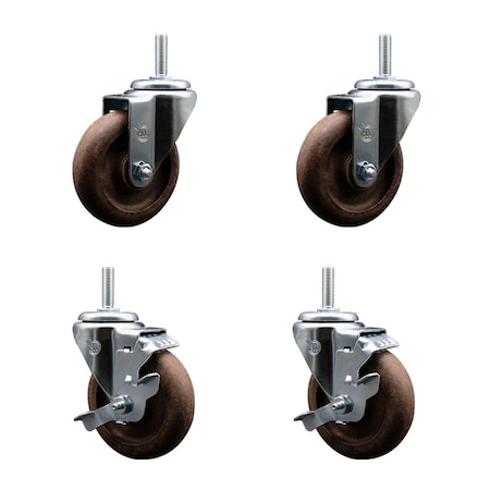 Service Caster 4 Inch High Temp Glass Filled Nylon 58 Inch Threaded Stem Caster Set 2 Brakes SCC SCC-TS20S414-GFNSHT-58212-2-TLB-2